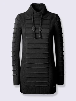 Pull long col roulé manches longues motif structuré moderne