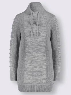 Pull long col roulé manches longues motif structuré moderne