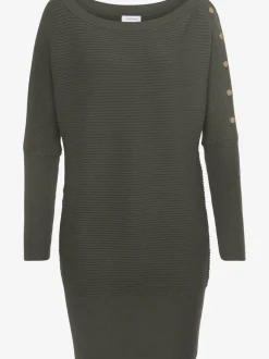 Pull long à encolure en U avec épaules dénudées et bords-côtes