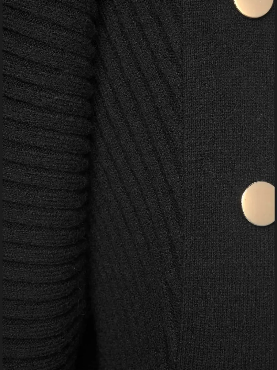 Pull long à encolure en U avec épaules dénudées et bords-côtes