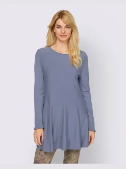 Pull long légèrement évasé avec bords roulés et volants