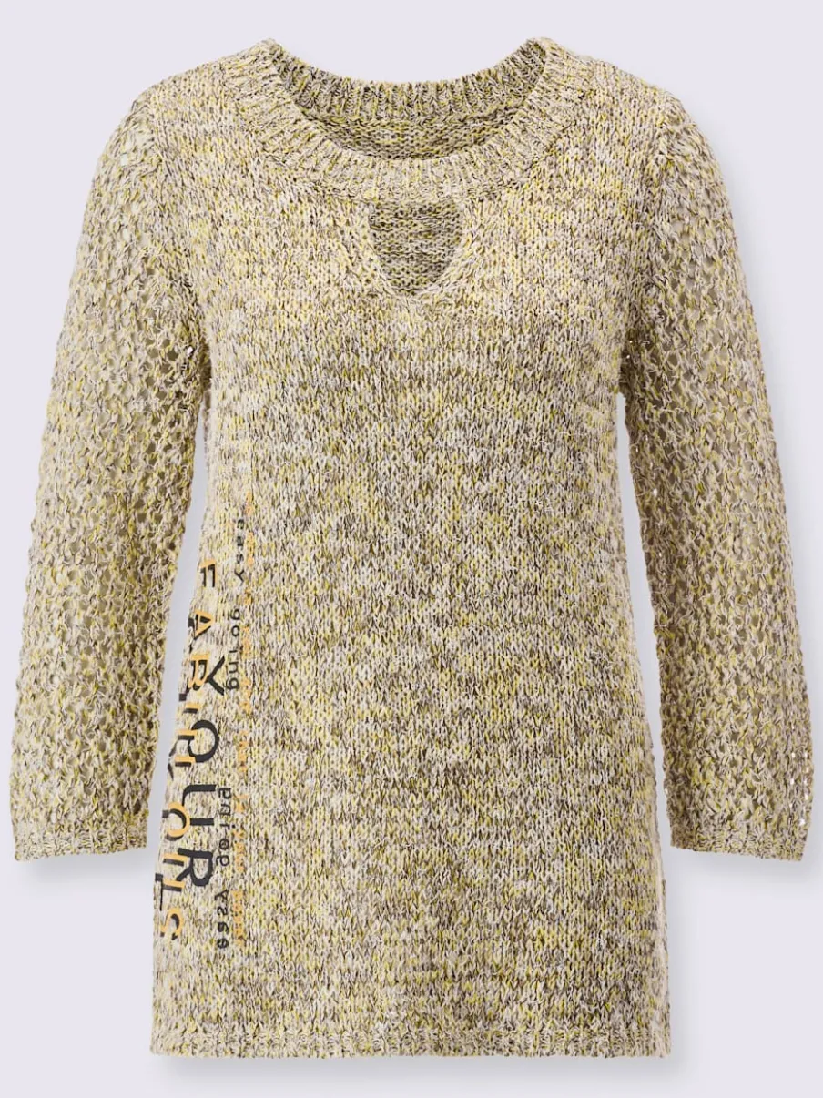 Pull à manches 3/4 avec encolure arrondie asymétrique
