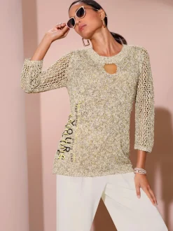 Pull à manches 3/4 avec encolure arrondie asymétrique