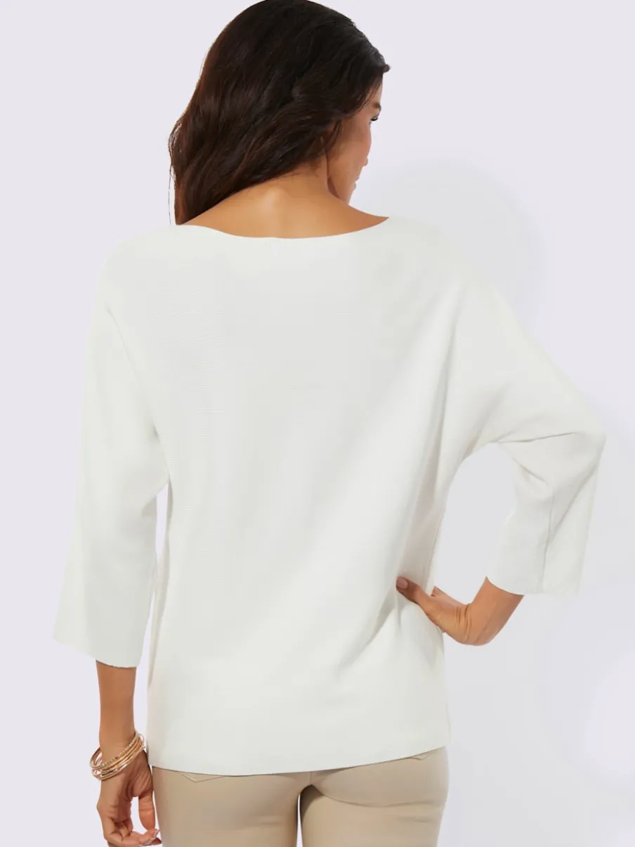 Pull à manches 3/4 col en U avec pierres brillantes