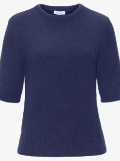 Pull à manches courtes avec encolure ronde et ourlet côtelé