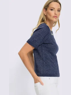 Pull à manches courtes avec encolure ronde et perles décoratives