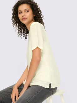 Pull à manches courtes avec encolure ronde et fentes latérales