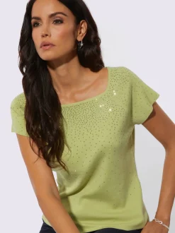 Pull à manches courtes avec encolure carrée et strass