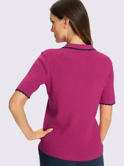 Pull à manches courtes col polo en tricot côtelé