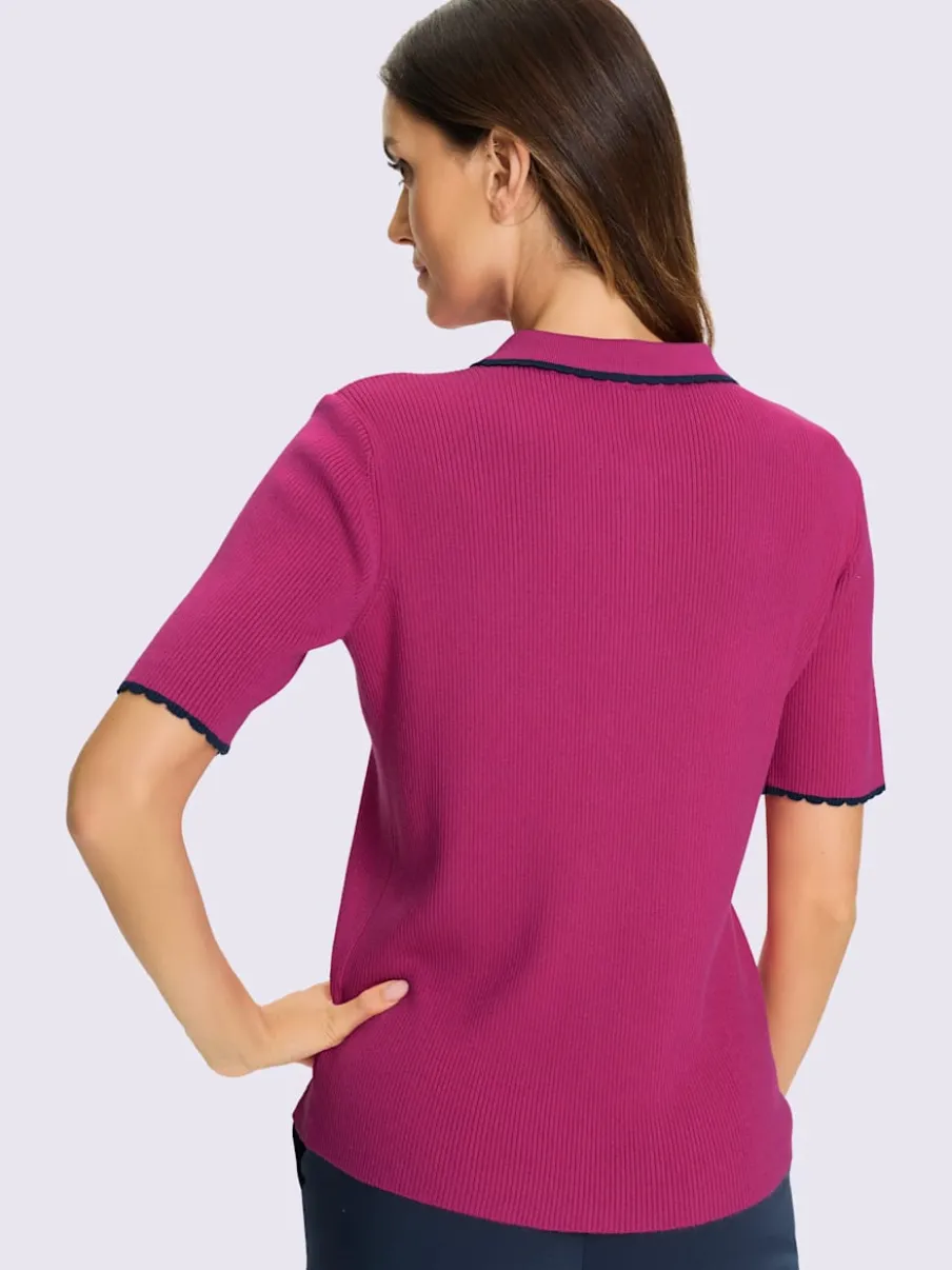 Pull à manches courtes col polo en tricot côtelé