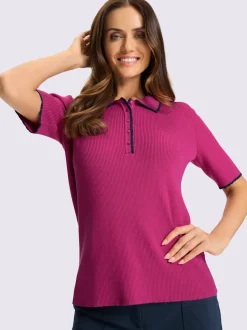 Pull à manches courtes col polo en tricot côtelé