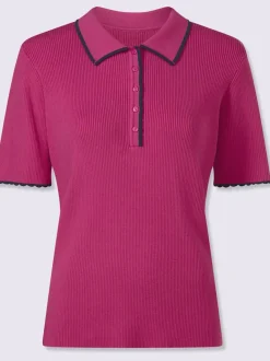 Pull à manches courtes col polo en tricot côtelé