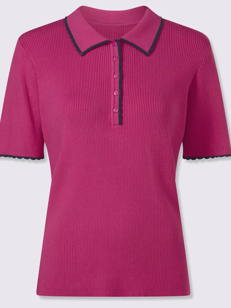 Pull à manches courtes col polo en tricot côtelé