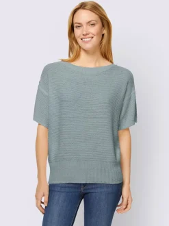 Pull à manches courtes encolure ronde avec boutons décoratifs