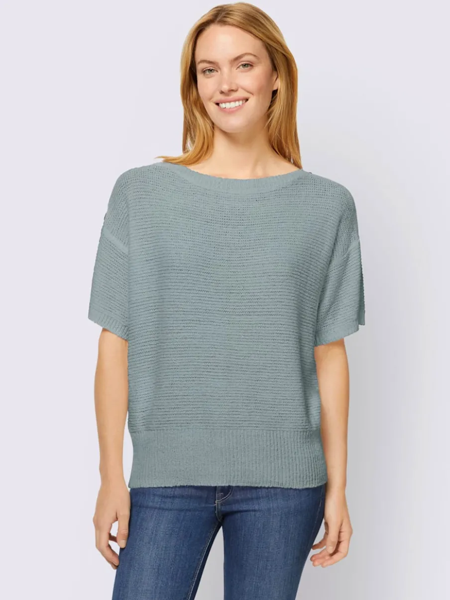 Pull à manches courtes encolure ronde avec boutons décoratifs