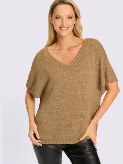 Pull à manches courtes encolure en V mancherons raffinés