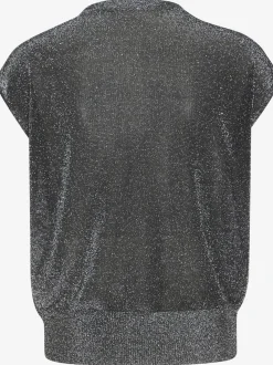 Pull à manches courtes encolure calice avec chaînes à maillons en fil brillant transparent et léger mélange de matières