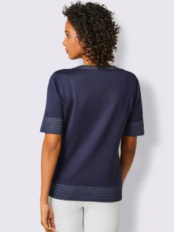 Pull à manches courtes en coton doux rayé brillant