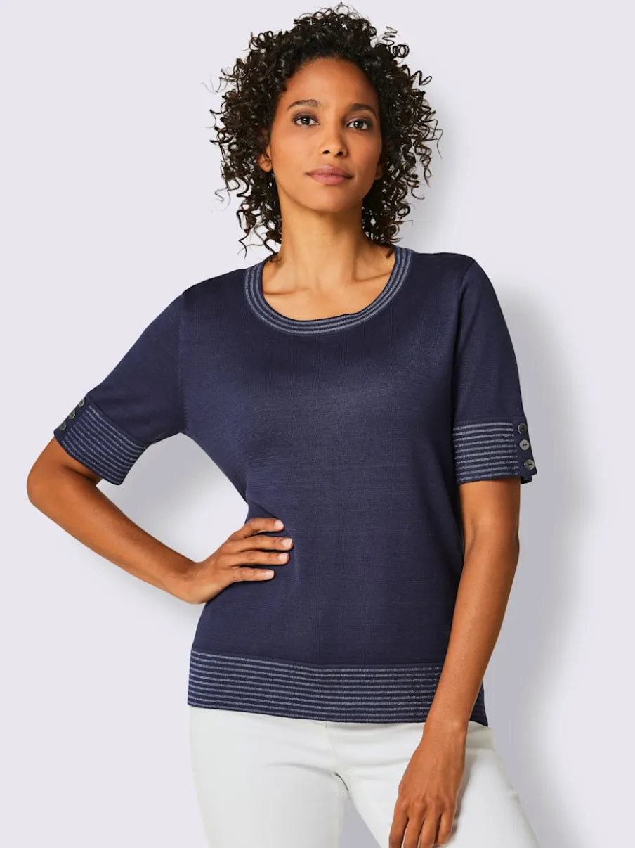 Pull à manches courtes en coton doux rayé brillant