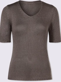 Pull à manches courtes en fil léger avec col V