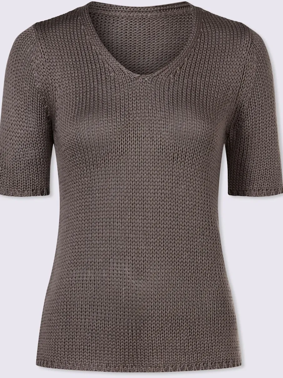 Pull à manches courtes en fil léger avec col V