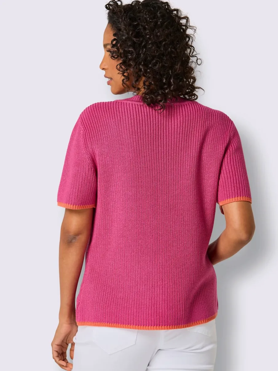 Pull à manches courtes en lyocell et coton à bordures contrastées