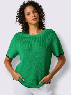 Pull à manches courtes en lyocell et coton à bordures contrastées