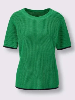 Pull à manches courtes en lyocell et coton à bordures contrastées