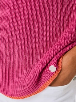 Pull à manches courtes en lyocell et coton à bordures contrastées