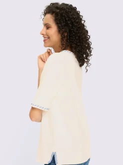 Pull à manches courtes en tricot fin avec coutures contrastées