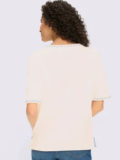 Pull à manches courtes en tricot fin avec coutures contrastées