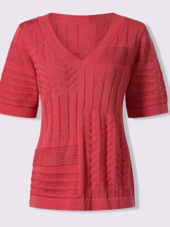 Pull à manches courtes en tricot ajouré avec col en V