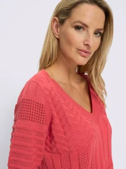 Pull à manches courtes en tricot ajouré avec col en V