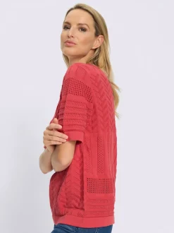 Pull à manches courtes en tricot ajouré avec col en V