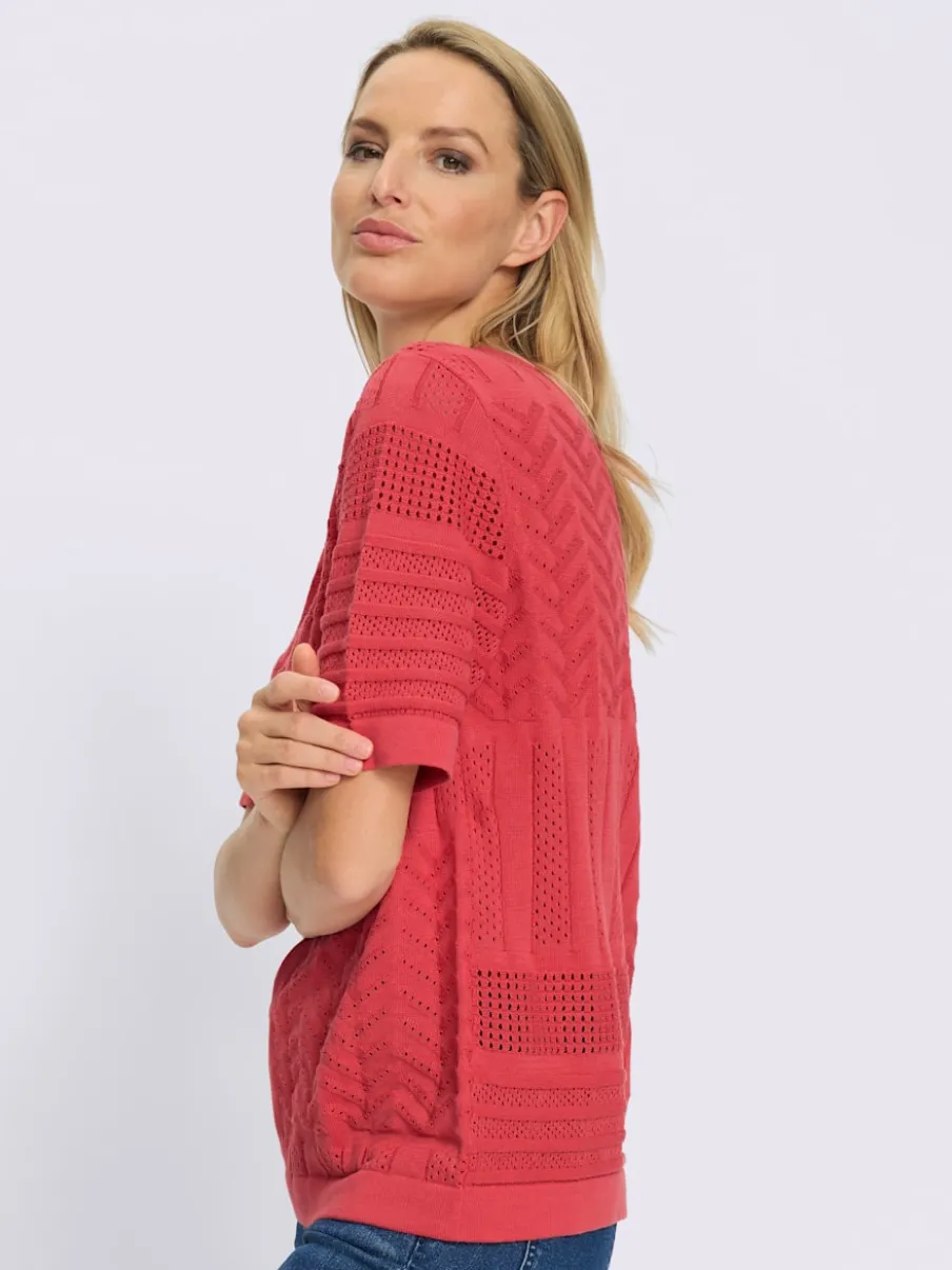 Pull à manches courtes en tricot ajouré avec col en V