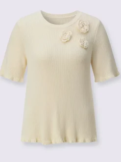 Pull à manches courtes en viscose avec fleurs en 3D et volants