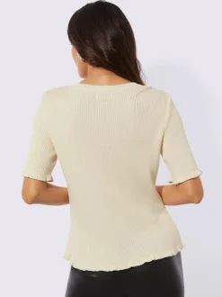 Pull à manches courtes en viscose avec fleurs en 3D et volants