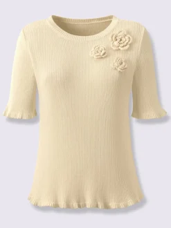 Pull à manches courtes en viscose avec fleurs en 3D et volants