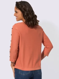 Pull à manches 3/4 en coton avec boutons raffinés
