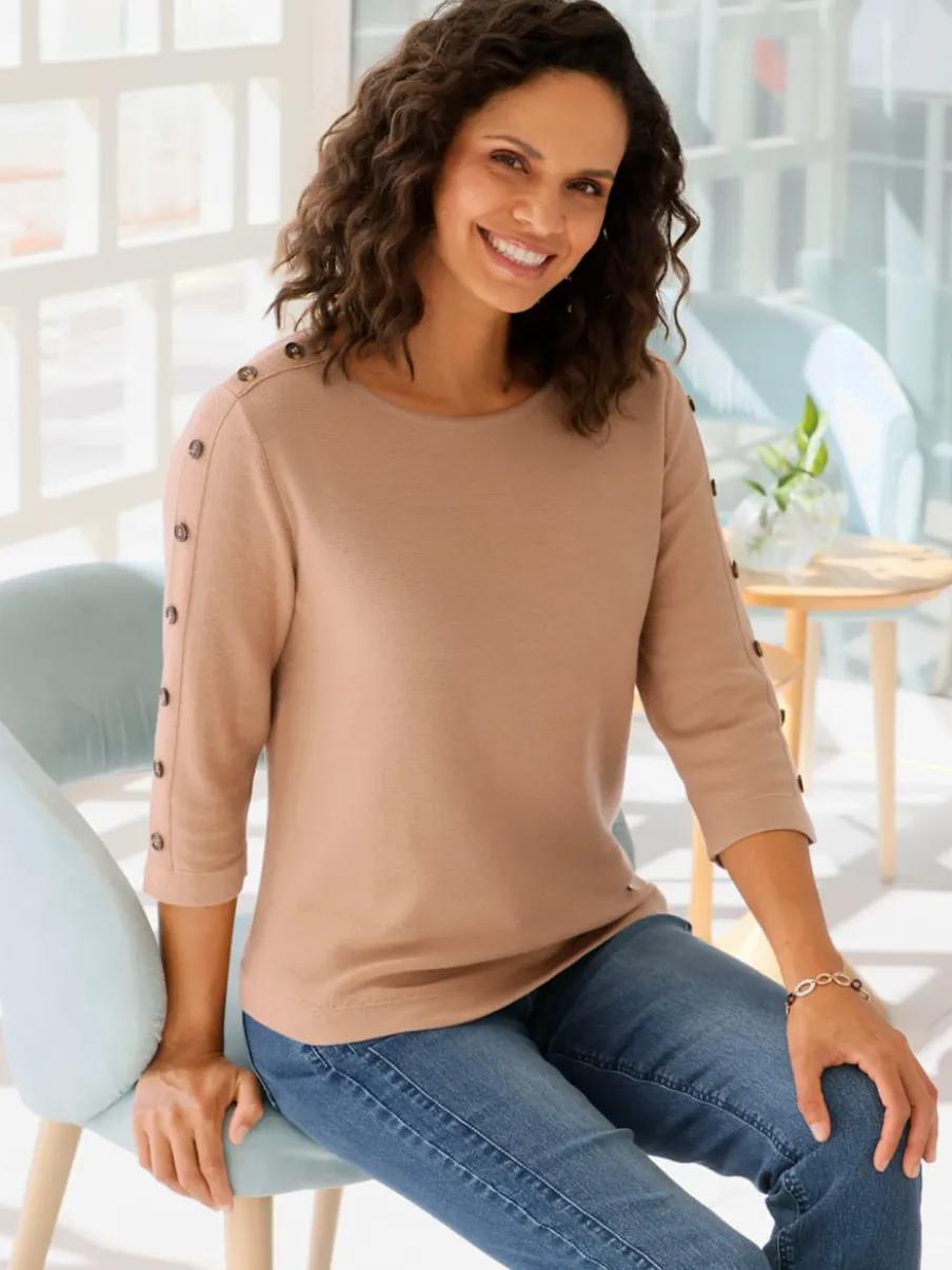 Pull à manches 3/4 en coton avec boutons raffinés