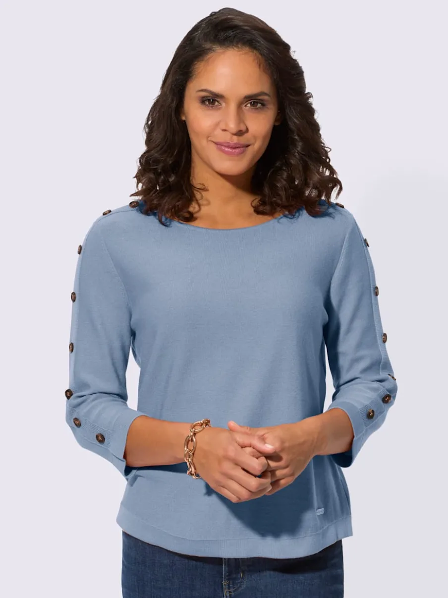 Pull à manches 3/4 en coton avec boutons raffinés