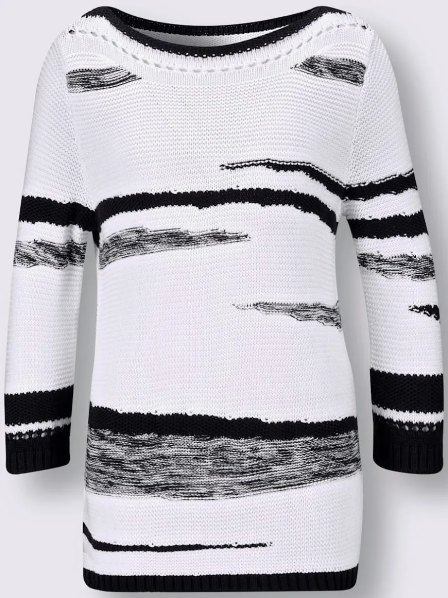 Pull à manches 3/4 en coton à motif tricoté