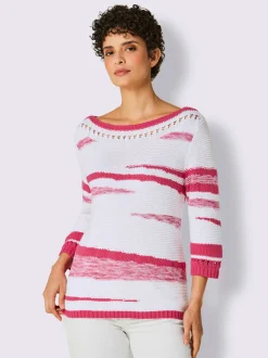 Pull à manches 3/4 en coton à motif tricoté