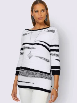 Pull à manches 3/4 en coton à motif tricoté