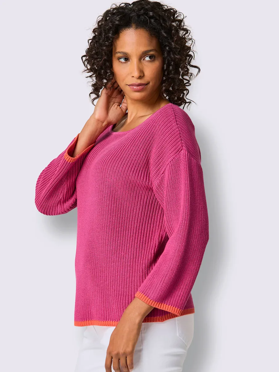 Pull à manches 3/4 en lyocell et coton avec détails contrastés