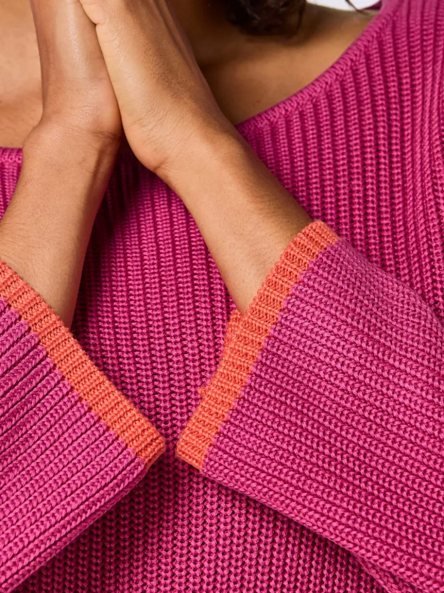 Pull à manches 3/4 en lyocell et coton avec détails contrastés