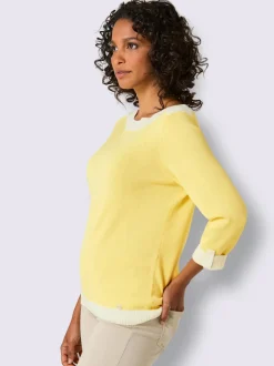 Pull à manches 3/4 en mélange de coton et soie avec bordure contrastée