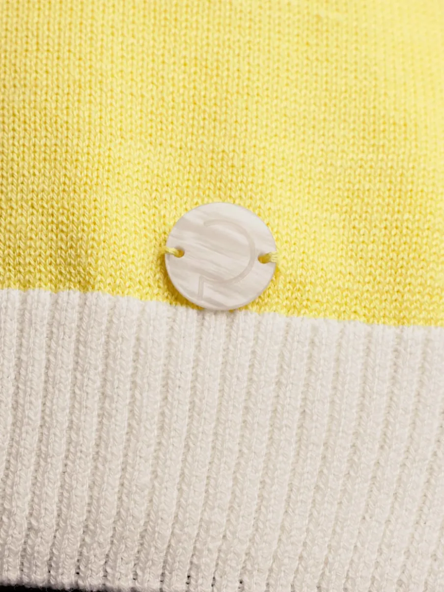 Pull à manches 3/4 en mélange de coton et soie avec bordure contrastée