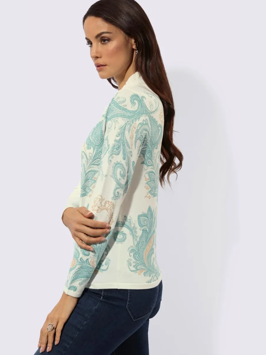 Pull à manches longues avec col montant et imprimé paisley