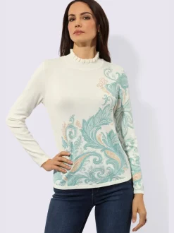 Pull à manches longues avec col montant et imprimé paisley